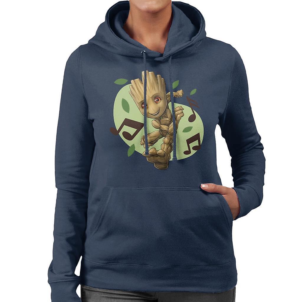 Marvel Guardians Of The Galaxy Groot Musical Clefs Women's Hooded Sweatshirt Navy Blue Large