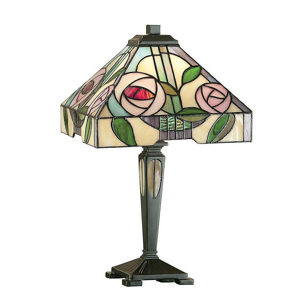 Interiors 1900 Lighting Willow 1 Light Small Table Lamp Dark Bronze, Tiffany Style Glass, E14