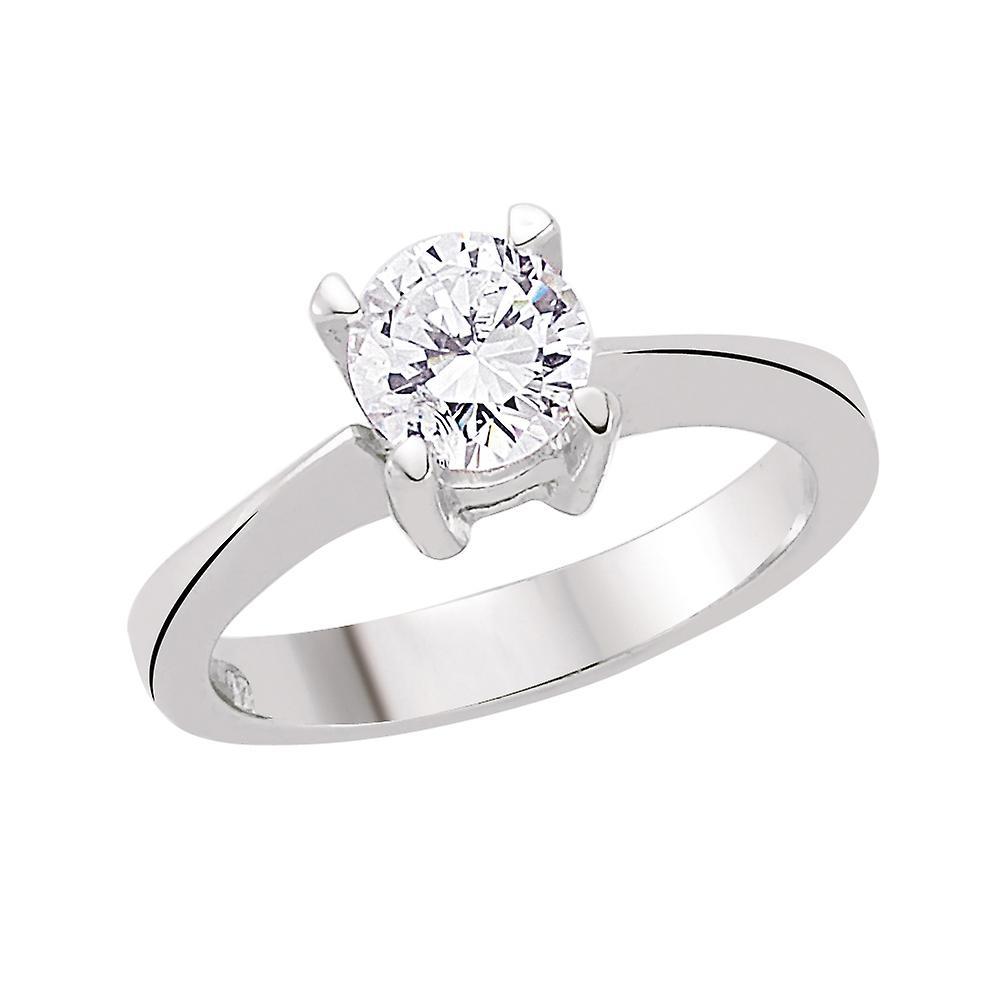 Silver  CZ 4 Claw Solitaire Engagement Ring - GVR506