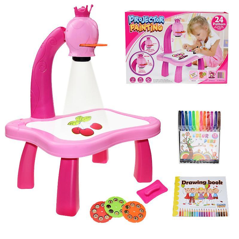 Wfuo Children Led Projector Art Drawing Table Toys Kids Painting Board Desk Arts And Crafts Projection Educational Learning Pink