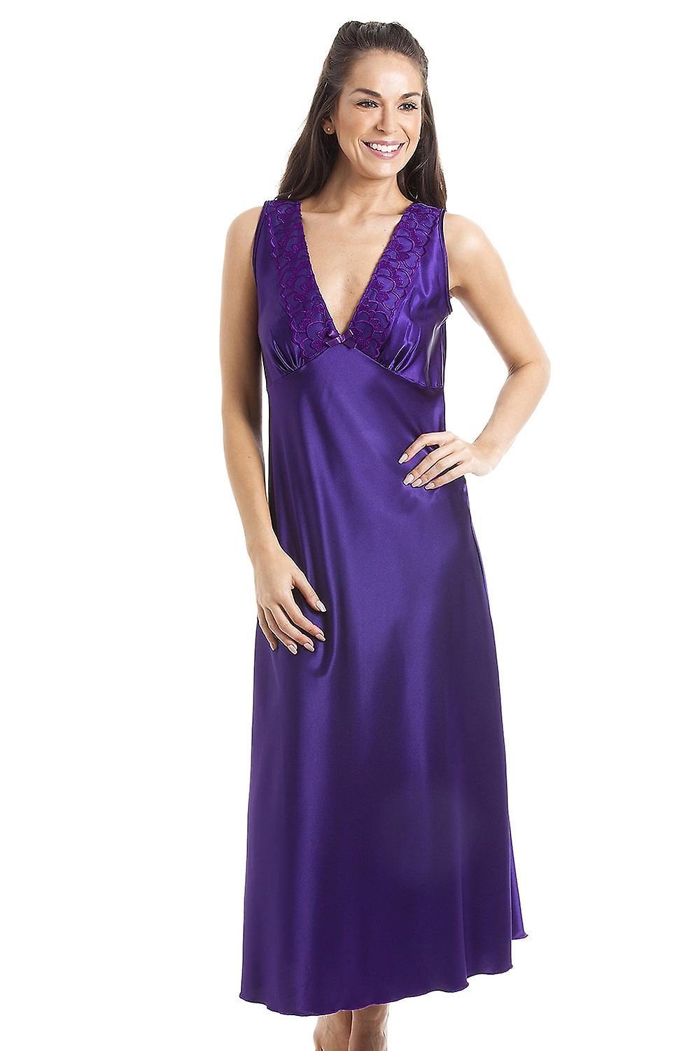 Women's Camille Luxury Purple Lace Satin Chemise 10-12