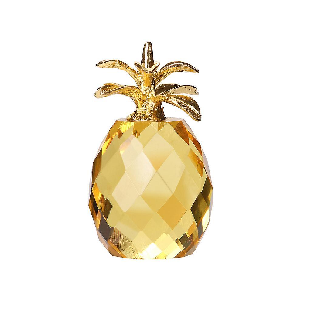 Fruushop Pineapple Crystal Glass Figure Paperweight Ornament Feng Shui Decor Collection Yellow