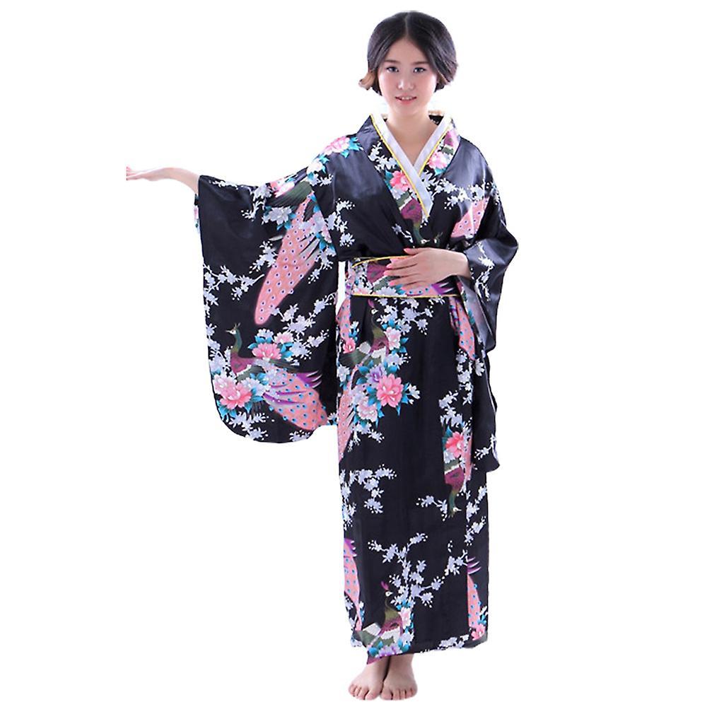 Besser Women's Kimono Long Robe Japan Formal Traditional Dress Photography Japan Kimono Halloween Cosplay Costume Fancy Dress Black One Size