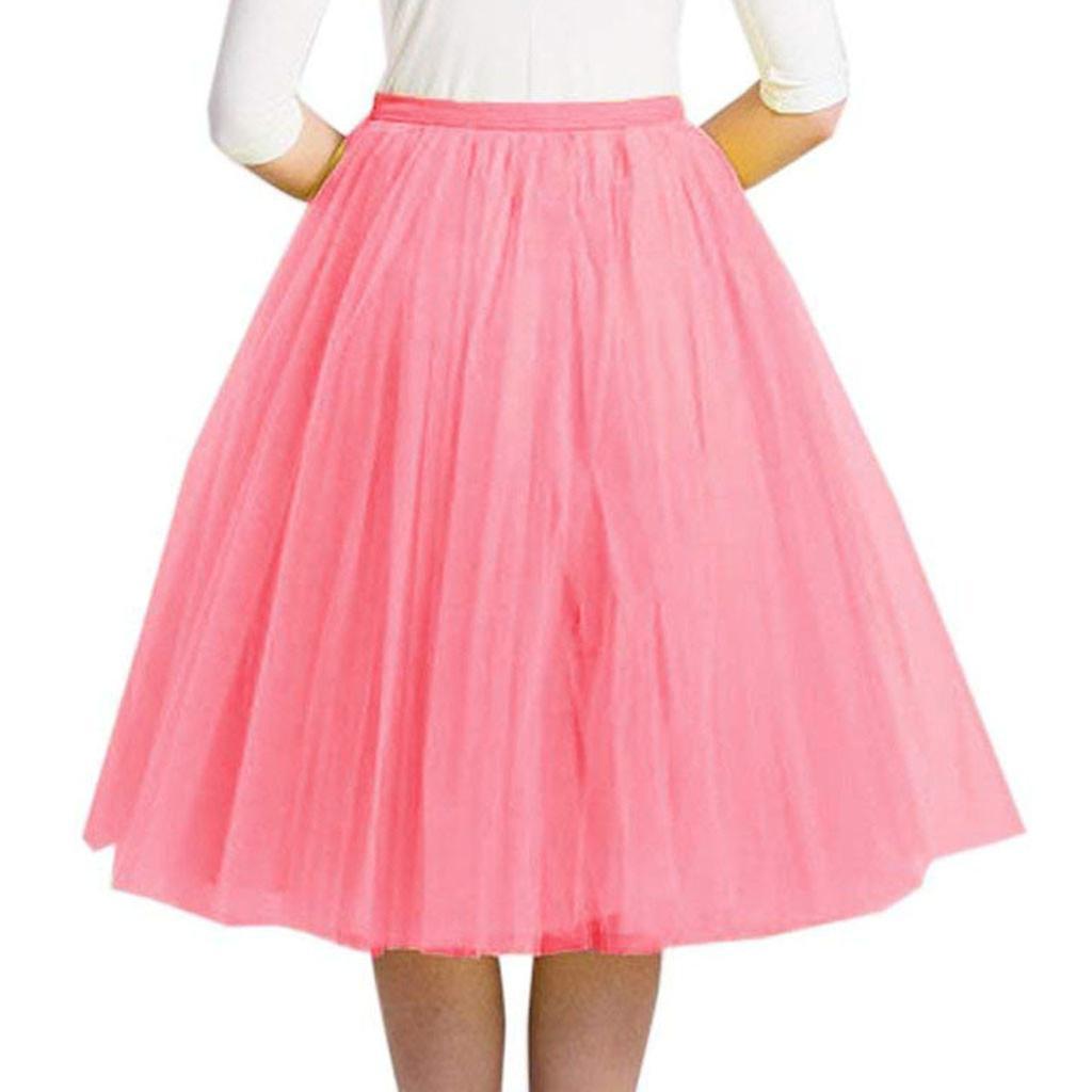 Hongy Womens High Quality Pleated Gauze Knee Length Skirt Adult Tutu Dancing Skirt Pink Free Size