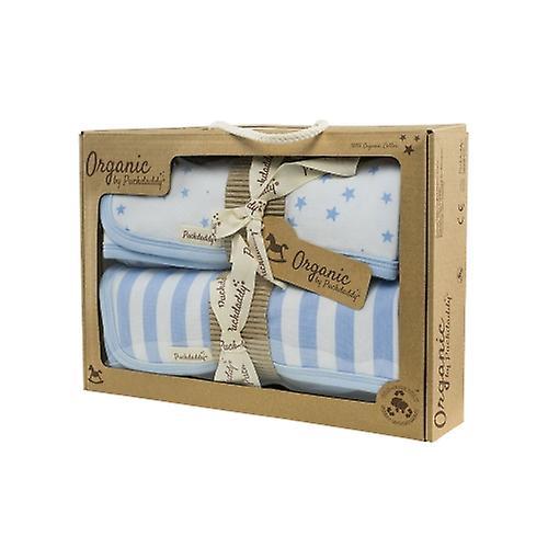 Puckdaddy Organic Gift Set Juna 2 Baby Blankets 75x74cm Star Stripe Pattern Blue