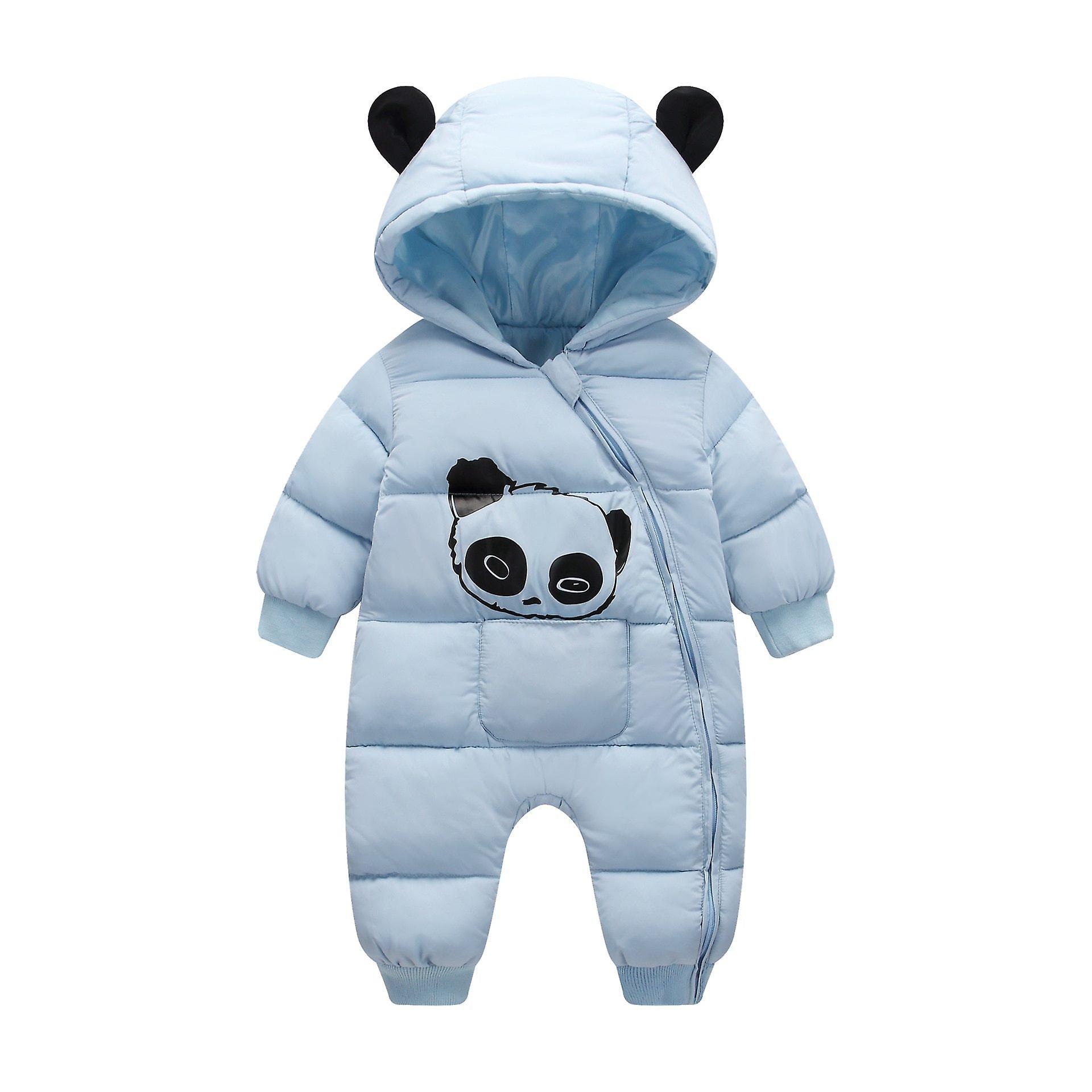 Slowmoose Cartoon Panda Thick Warm Newborn Baby Jumpsuit / Snowsuit Rompers Overalls Sky Blue 9M