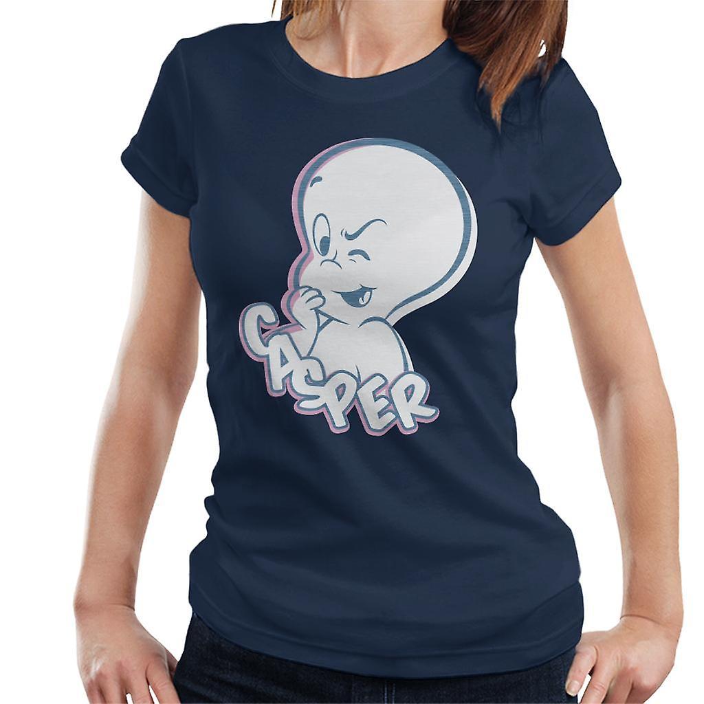 Casper The Friendly Ghost Winking Face Women's T-Shirt Navy Blue Medium