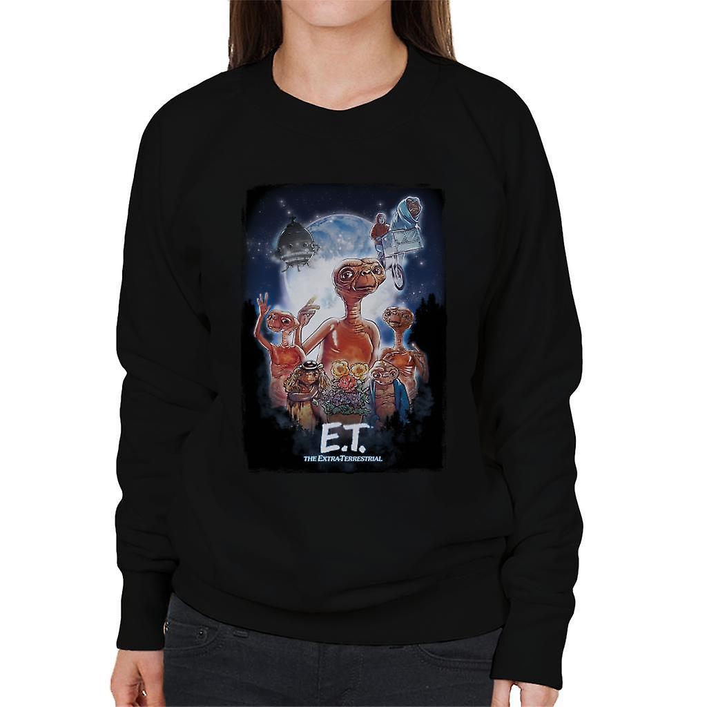 E.T. E.T. The Extra Terrestrial Cinematic Poster Montage Women's Sweatshirt Black XX-Large