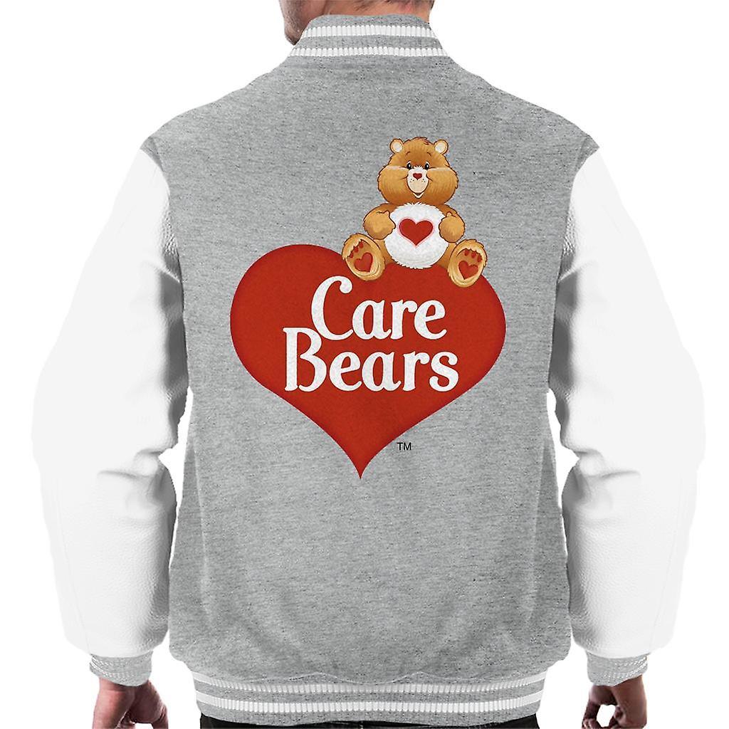 Care Bears Logo Tenderheart Bear Men's Varsity Jacket Heather Grey/White Small