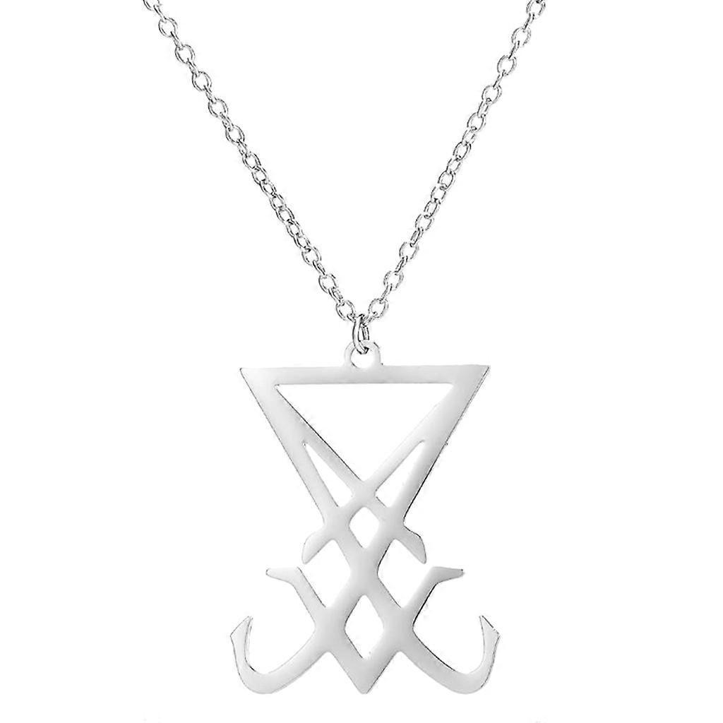 unbrand Stainless Steel Satan Symbol Pendant Necklace Sigil of Lucifer Devil Jewelry Silver