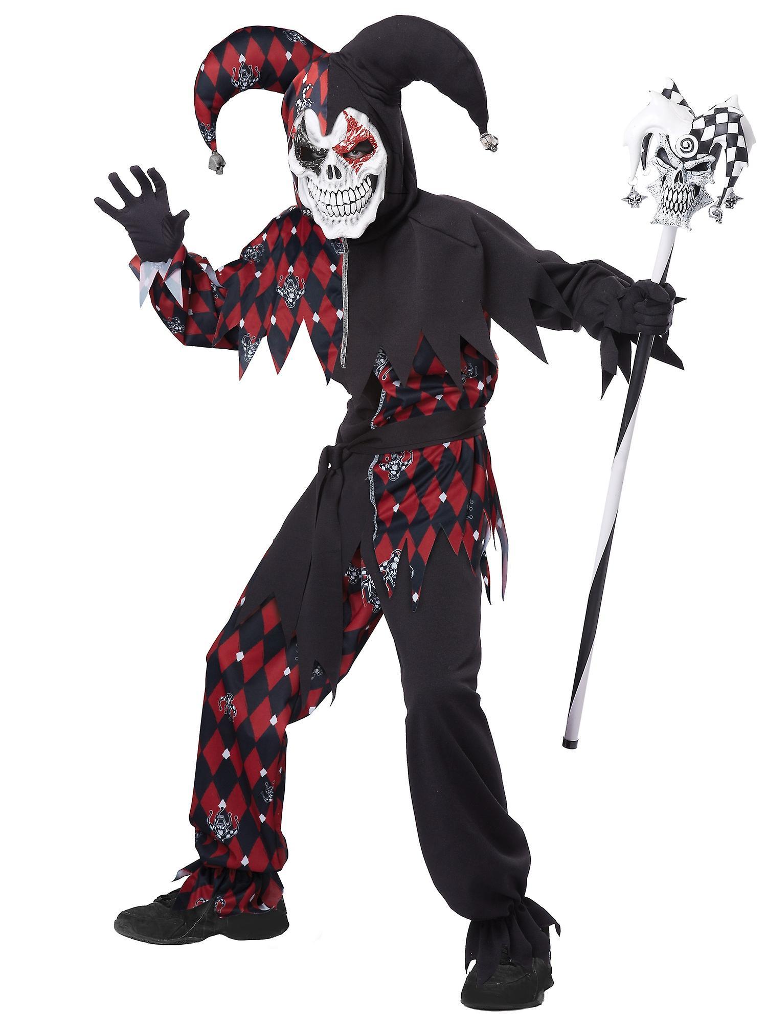 California Costume Collections Sinister Jester Joker Evil Clown Horror Halloween Boys Costume Red Medium (8-10)