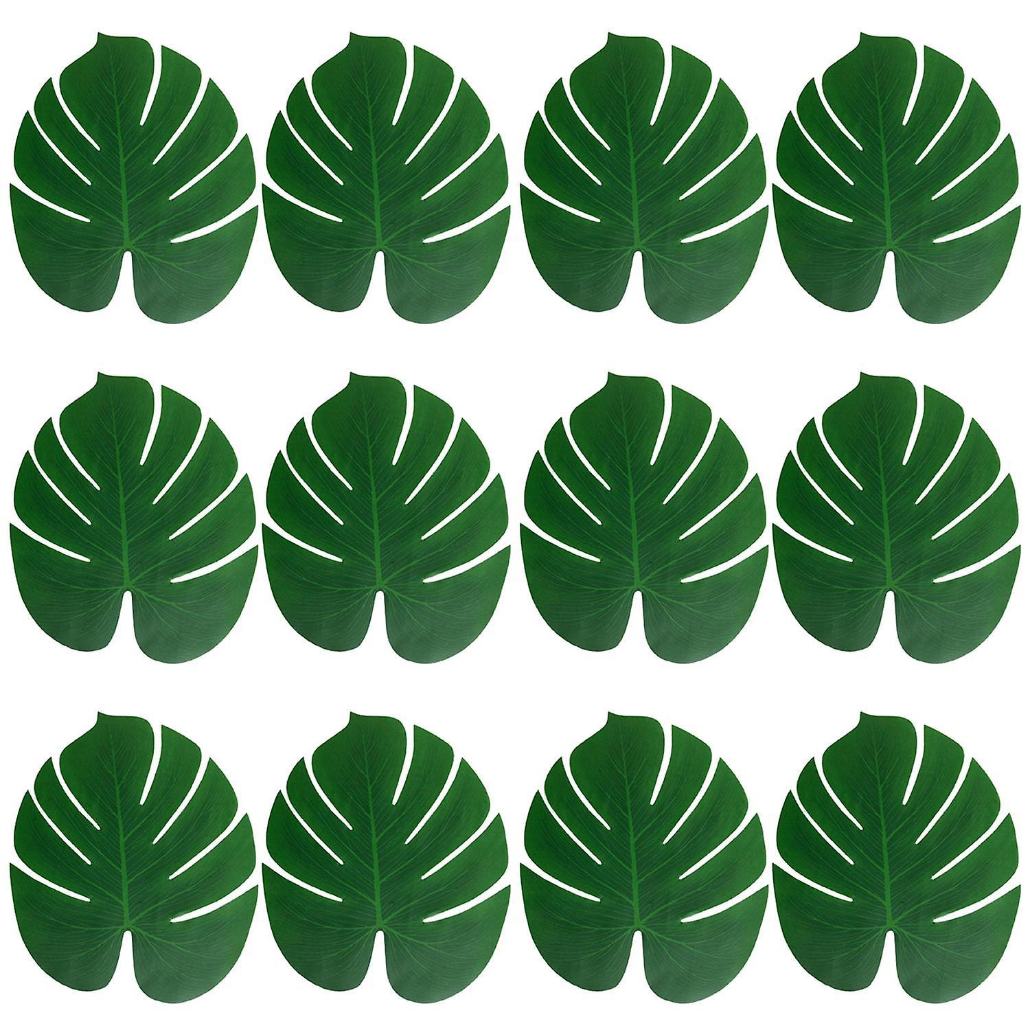 ZHOUBA 12Pcs/Pack Artificial Leaf Simulated Wide Application Fabric Green Fake Palm Leaf Decor L