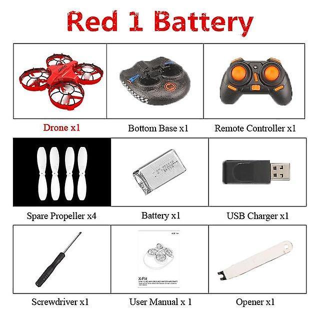 Slowmoose Jjrc H94 2.4g, 6 Axis, 3 In 1 Sea, Land, Air Rc Quadcopter Drone Red 1 Battery