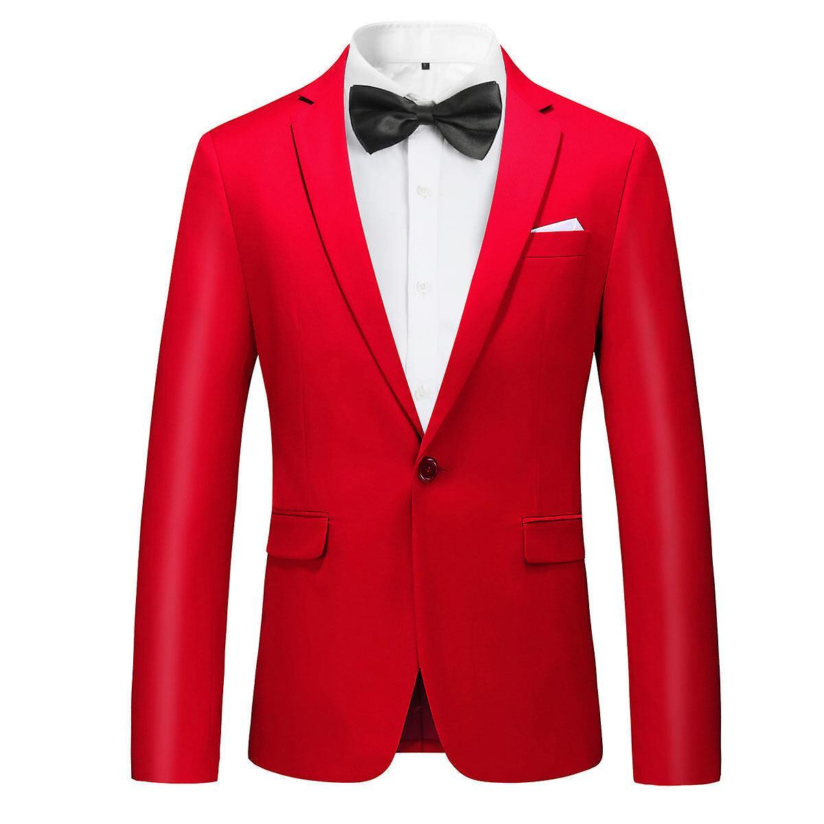 Allthemen Mens Business Wedding Blazer Solid Color Slim Fit Suit Jacket Red M