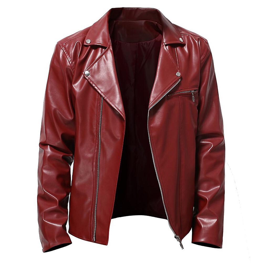 Sliktaa Mens Glossy Leather Jacket red L