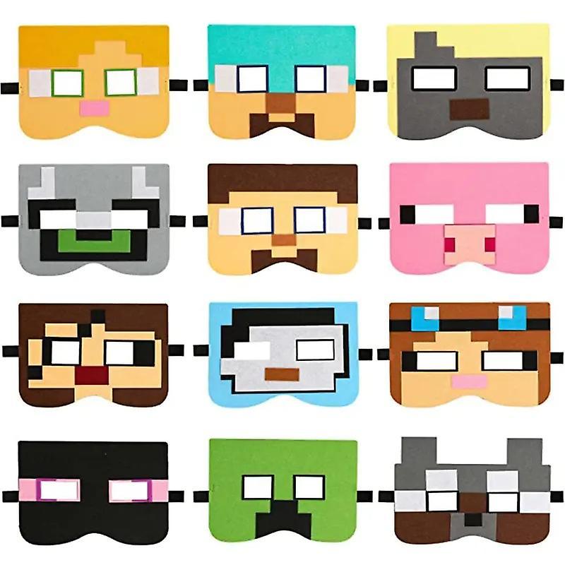 Wfuo Robot Video Game Themed Party Supplies: Pixel Felt Masks Party Favors For Kids - Dress Up Costumes, Masquerade Cartoon Cosplay, And Birthday G...