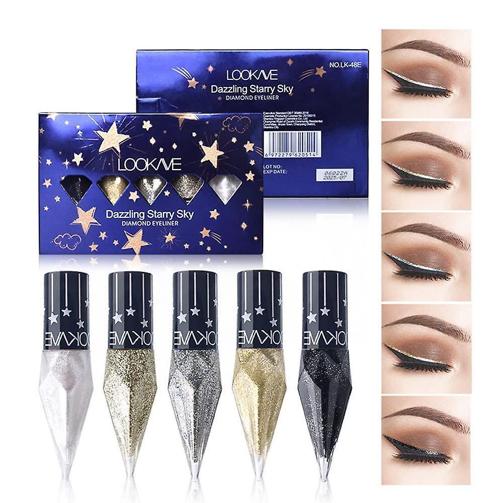 Handuo Glitter Liquid Eyeliner Colorful Set,5 Colors Metallic Shimmer Diamond Eye Liner Set 1