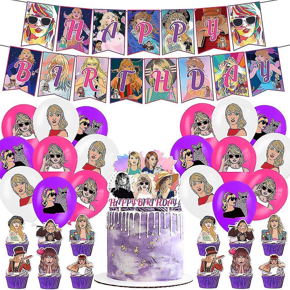 Shinestar Taylor Swift Themed Fans Swiftie Birthday Party Decor Include a Banner, Balloons, Cake Toppers