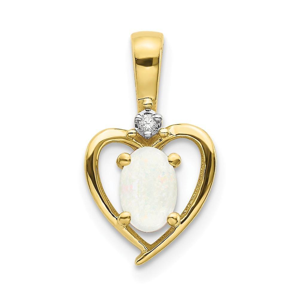 JewelryWeb 10k Yellow Gold Polished Diamond and Simulated Opal Pendant Necklace Jewelry Gifts for Women