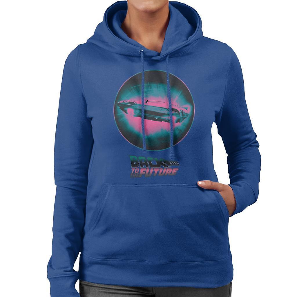 Back to the Future Delorean Flying Pink Haze Women's Hooded Sweatshirt Royal Blue XX-Large