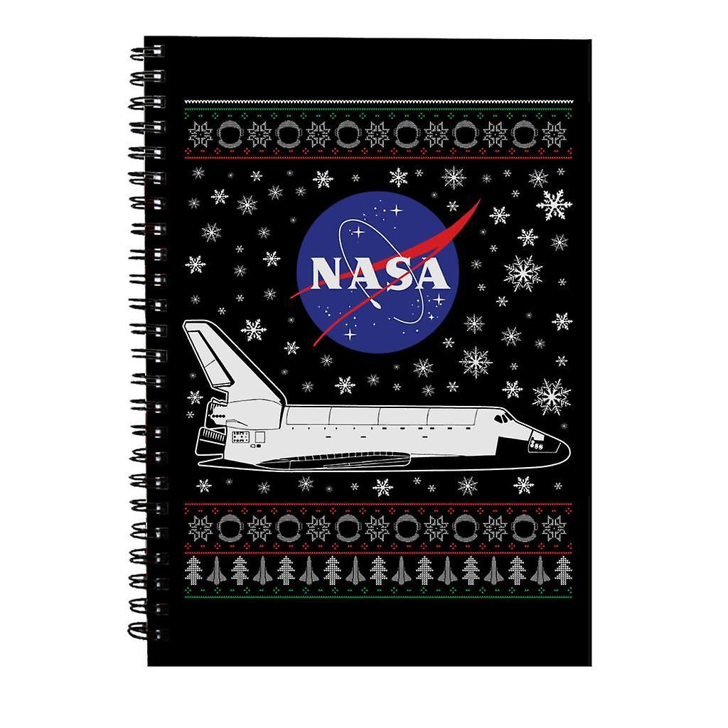 NASA Logo And Shuttle Christmas Knit Pattern Spiral Notebook Black 15 x 21 cm