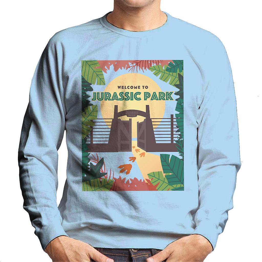 Jurassic Park Welcome To Sign Design Men's Sweatshirt Sky Blue Small