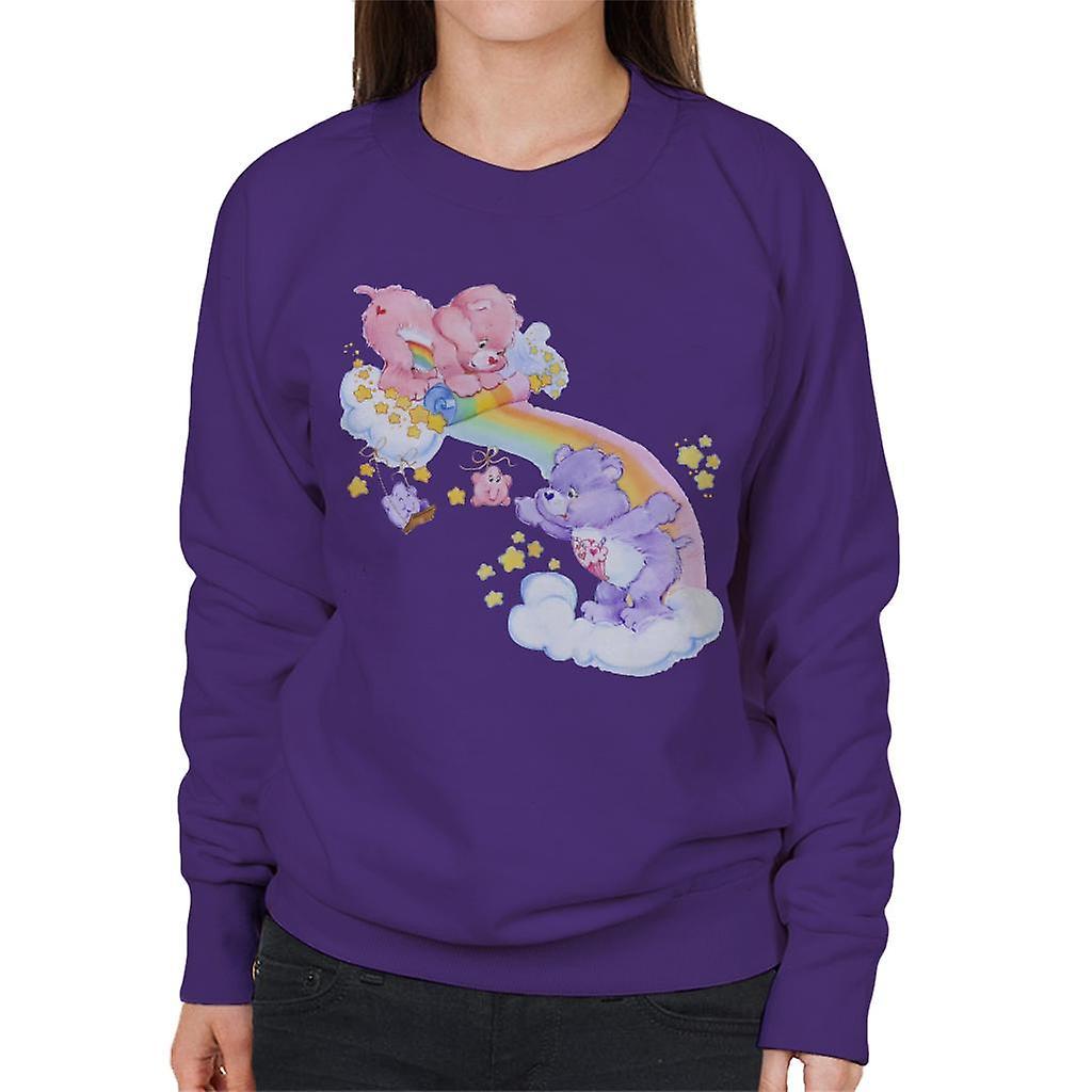 Care Bears Cheer Bear And Share Bear Unrolling A Rainbow Women's Sweatshirt Purple Medium