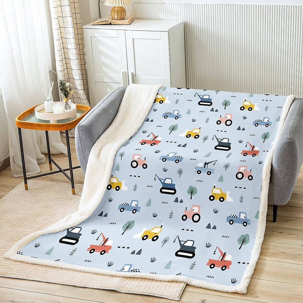 Kerota Tractor Sherpa Blanket Cartoon Farm Equipment Trucks Fleece Throw Blanket for Bed Sofa Kids Boys Construction Car Plush Blanket Ultra Soft H...