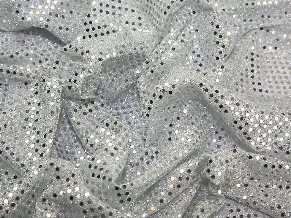 Minerva Sequin Stretch Knit Fabric Silver - Per Metre