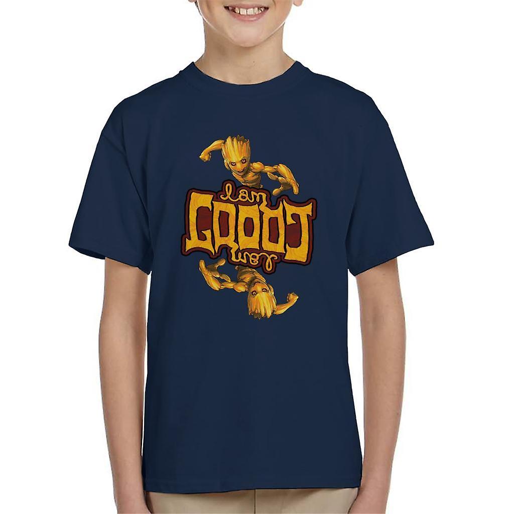 Marvel Guardians Of The Galaxy I Am Groot Symmetry Kid's T-Shirt Navy Blue X-Small (3-4 yrs)