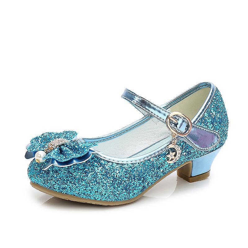 FLARUT Kids Leather Shoes For Girls Princess Glitter Children High Heel Girls Shoes 3D833 Blue 34