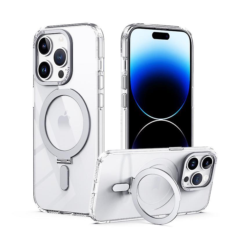 For Iphone 15 Pro Case With Magnetic Invisible Stand Compatible With Magsafe Protective Crystal Clear Iphone 15 Pro Phone Case White