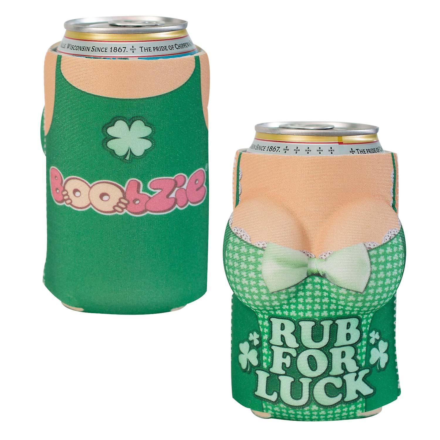 Beers Rub For Luck Boobzie Beer Can Cooler Green