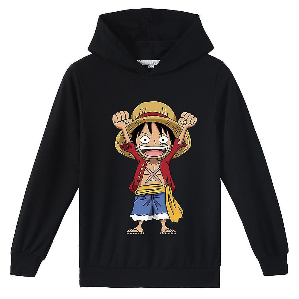 Unbrand One Piece Monkey D.luffy Printed Casual Sweatshirt Hoodies Hooded Pullover Tops Gifts For 7-14 Years Kids Teens Boys Girls Black 13-14 Years