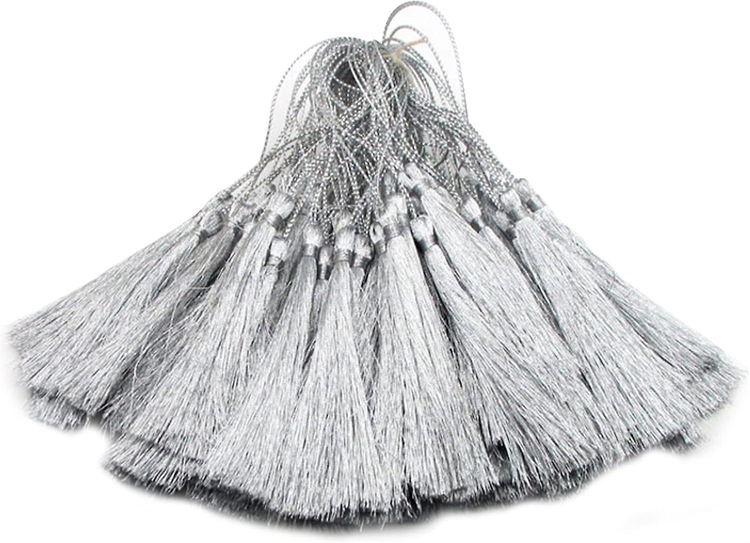 Dstlv Silk Bookmark Tassels Looped Decorative Key Tassels, Handmade Silky Tassels,(100 Pieces, Silver)