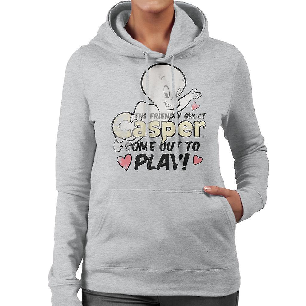 Casper The Friendly Ghost Come Out And Play Women's Hooded Sweatshirt Heather Grey XX-Large