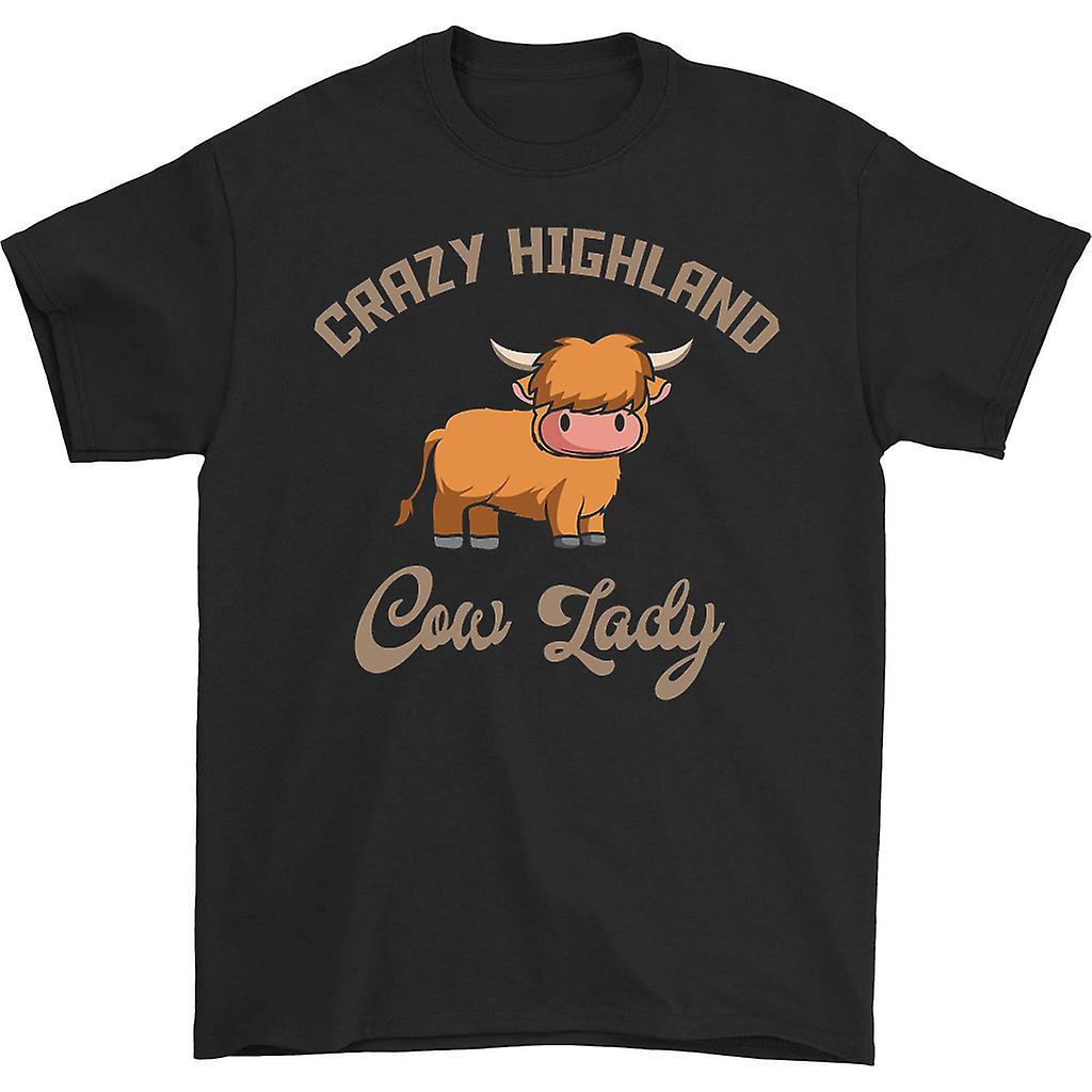 HISHARK Crazy highland cow lady t-shirt Black M