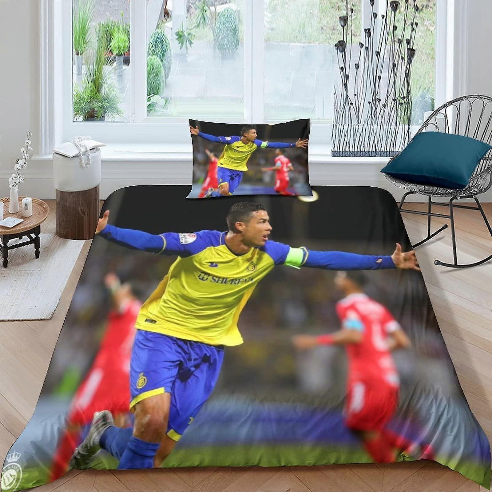 Kerota Ronaldo Al NASSR CR - Football Star Bedding Set Cotton Made Football Star Single Person Pieces Fitted Sheet Football Star Flat Pillowcase Si...