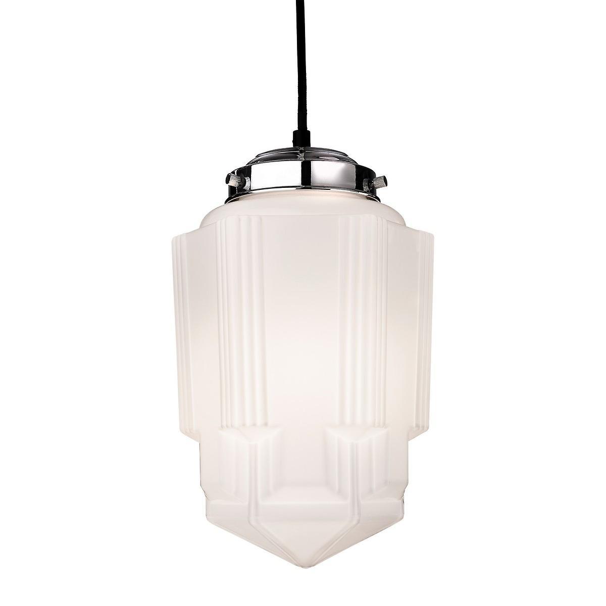 Art 1 Light Ceiling Pendant Chrome Opal White Glass E27