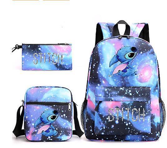 Blackp Lilo Amp; Stitch Backpack Three-piece Set School Bag Colour Starry Blue