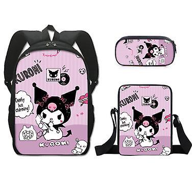 Jxlgv Kuromi School Bag Three-Piece Set - Large Capacity Lightweight Backpack | Cartoon Shoulder Bag and Pencil CaseJXLGV K three piece backpack