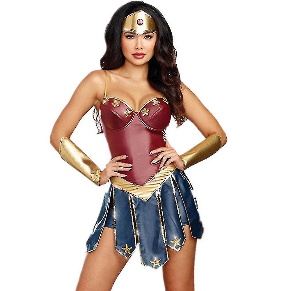 Litzee Women's Wonder Woman Costume For Adults Dc Comics Superhero Outfit Halloween Carnival Cosplay Party Dress Up Full Set L