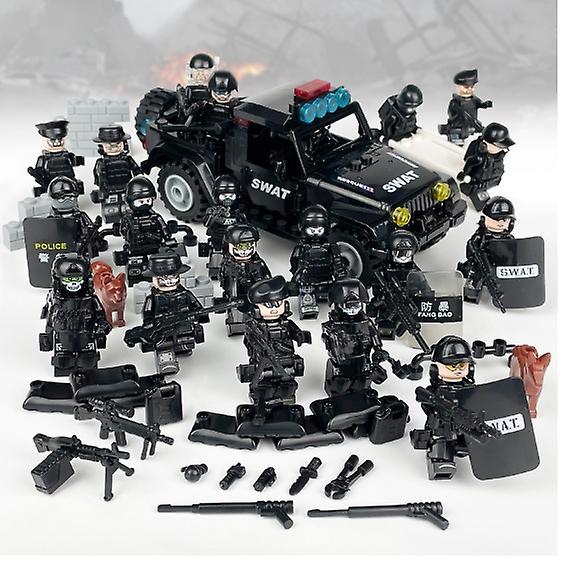 YM Studio Off road vehicle black special police vehicle small SWAT building block toy humanoid weapon for kids gift