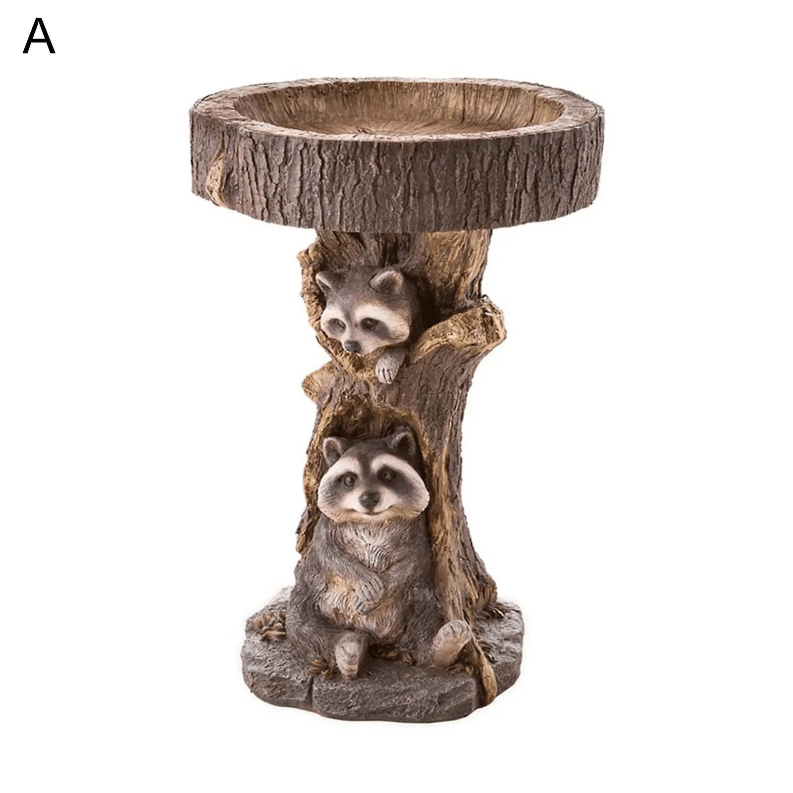 Wharick Natural Bird Bath Easy to Clean Resin Little Raccoon Sunflower Bird Feeder Garden Decor A