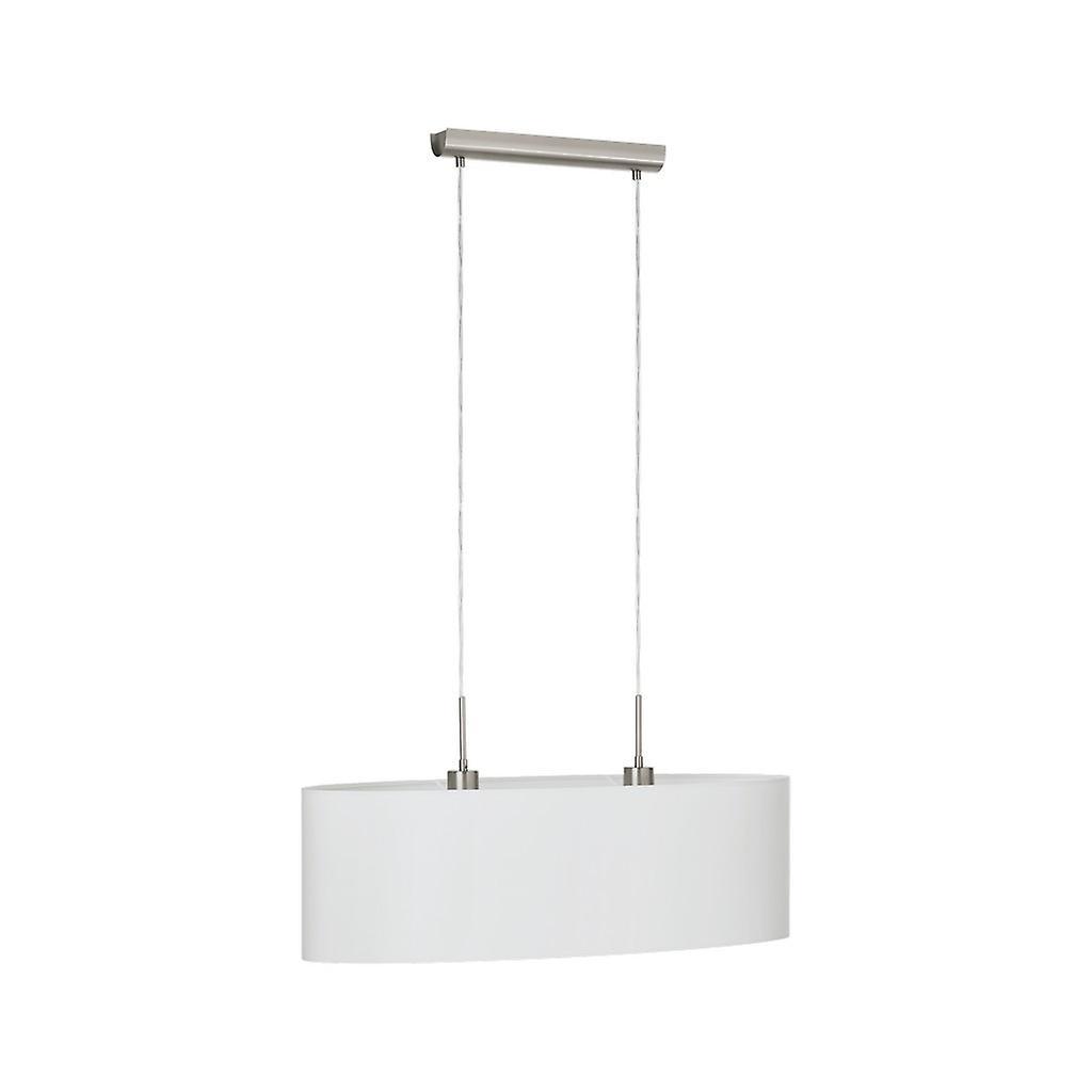 Eglo Lighting Pasteri 2 Light Ceiling Pendant Bar Satin Nickel with White Fabric Shade, E27