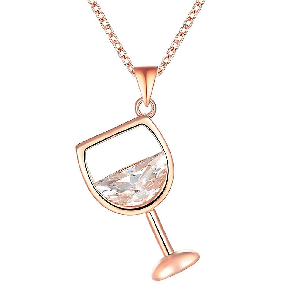 Merryso Fashion Women Wine Glass Pendant Cubic Zirconia Long Chain Necklace Jewelry Pink gold