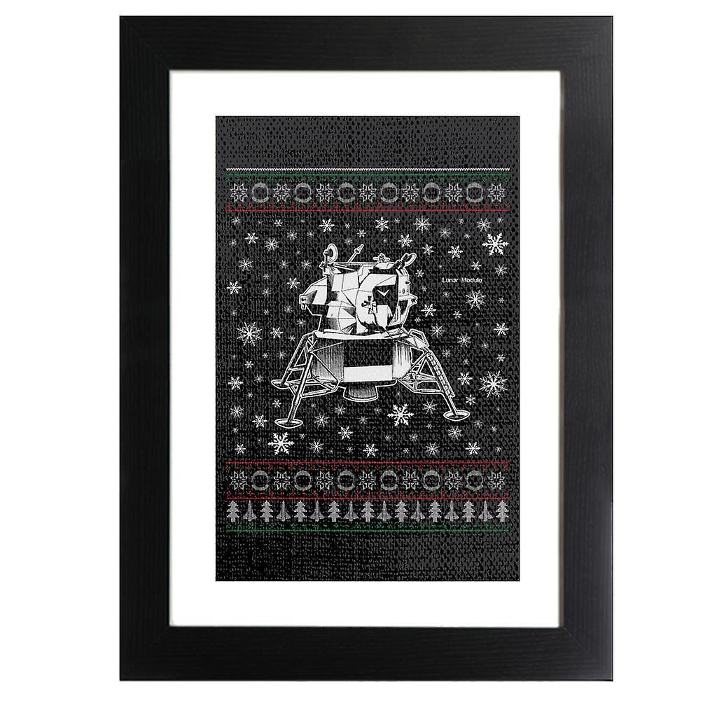 NASA Apollo Lunar Module Christmas Knit Pattern Framed Print Black 39 x 52 cm