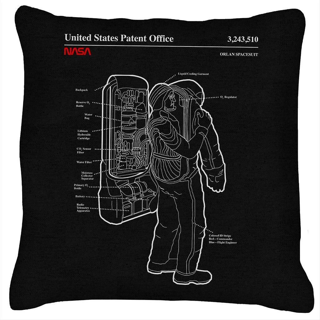 NASA Orlan Spacesuit Backpack Blueprint Cushion Black 40 x 40cm