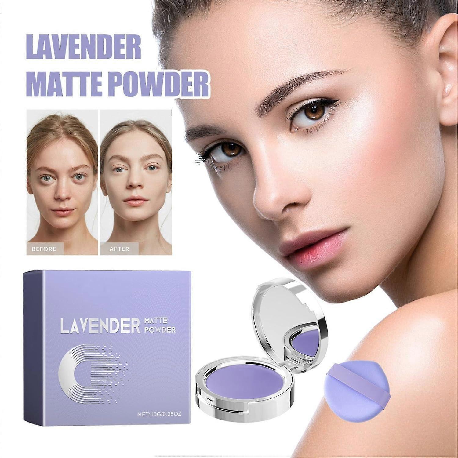 Frusde Candy Bella Powder, Chillab Lavender Matte Powder, Chillab Lavender Matte Powder Oil Control, with Mini Powder Puff, Long-Lasting Makeup 3Pcs