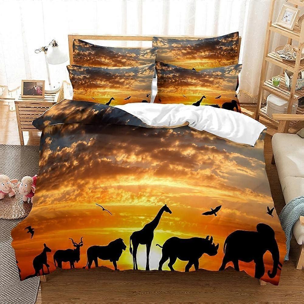 Kerota Duvet Cover Microfiber African Animals Bedding Set Person Duvet Cover with Zipper, Pillowcase 135*200 CM Single135x200cm